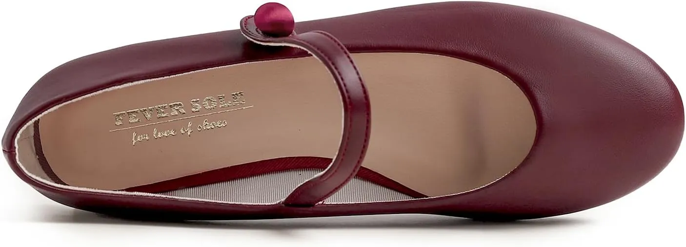 FEVERSOLE Women's Mary Jane Fashion Round Toe Easy Buckle Slip On Flats