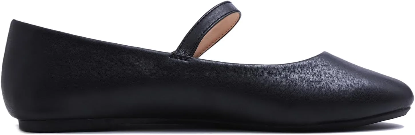 FEVERSOLE Women's Mary Jane Fashion Round Toe Easy Buckle Slip On Flats