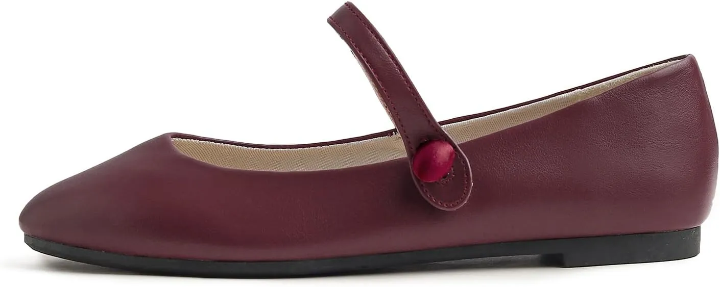 FEVERSOLE Women's Mary Jane Fashion Round Toe Easy Buckle Slip On Flats