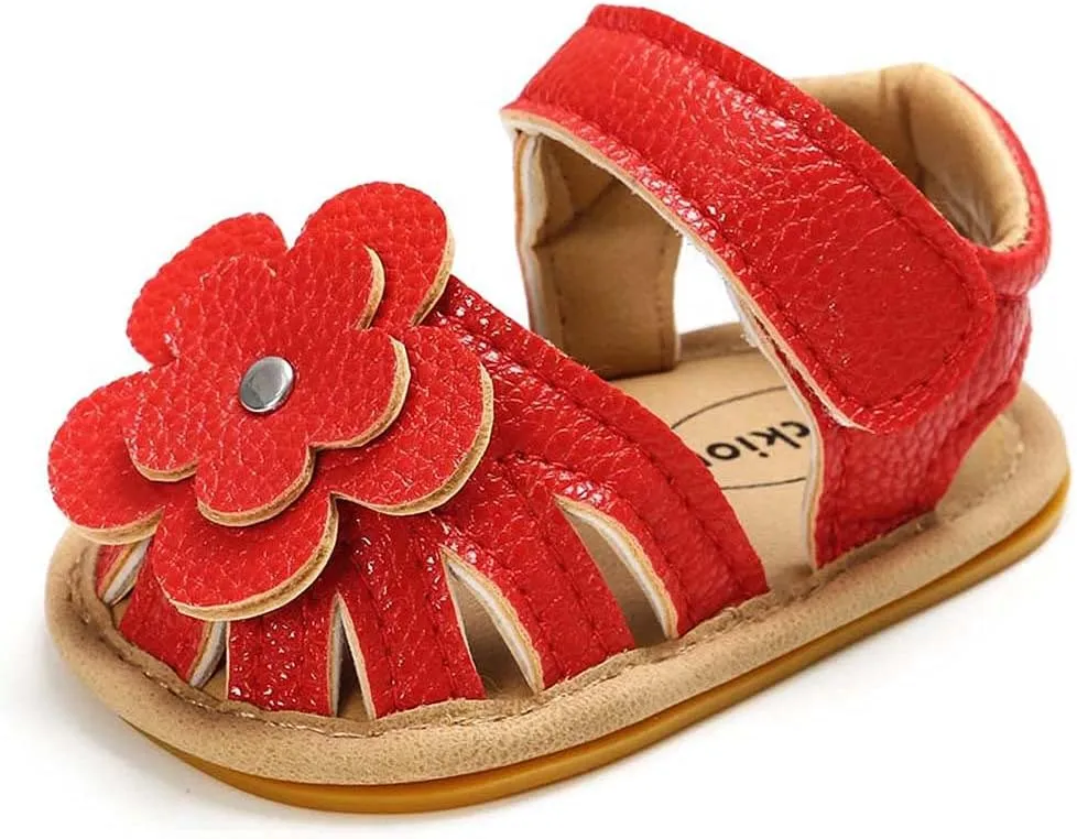 Girls Kids Flower Sandals Split Toe Flat Wide Shoes Baby Kids Ankle Strap Summer Fashion Comfy Shoes Leather Soft Comfy
