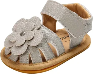 Girls Kids Flower Sandals Split Toe Flat Wide Shoes Baby Kids Ankle Strap Summer Fashion Comfy Shoes Leather Soft Comfy