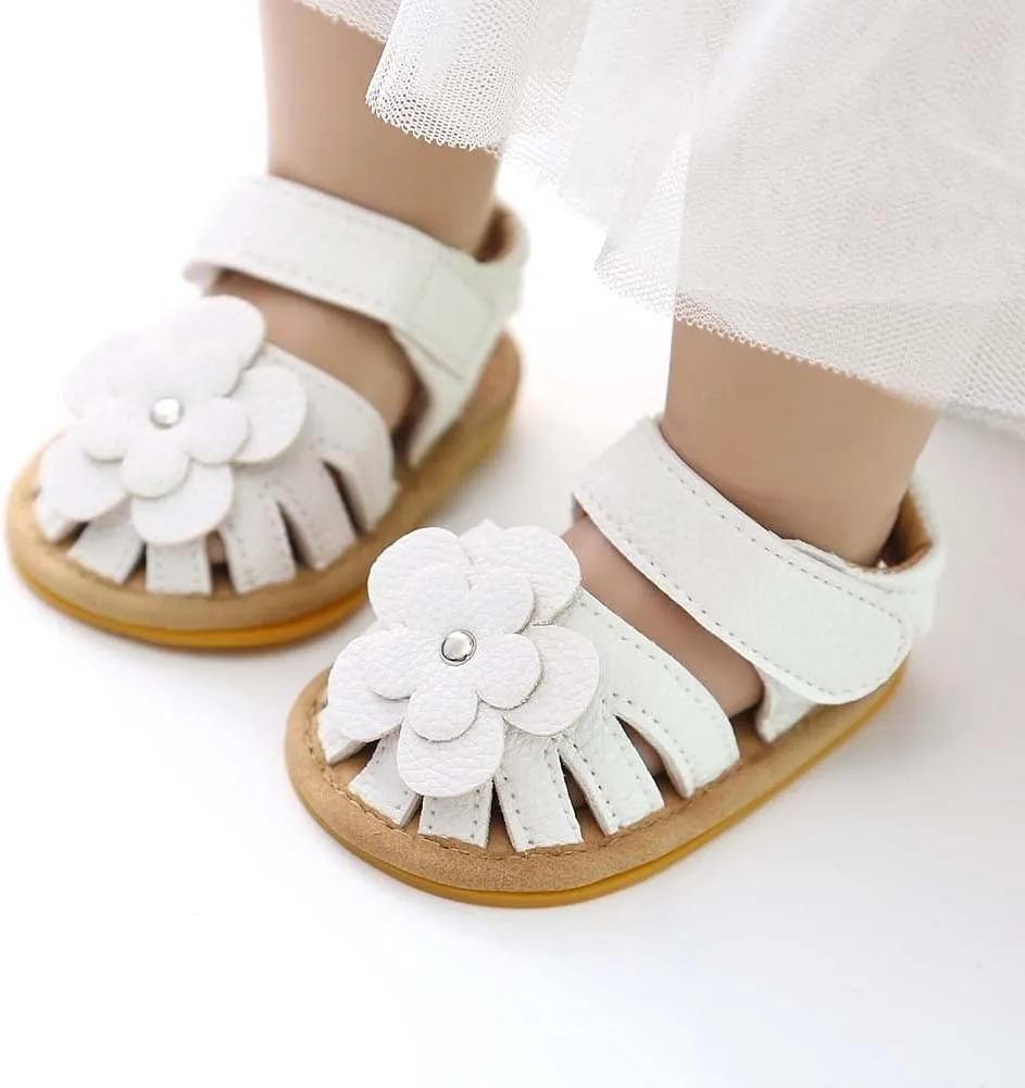 Girls Kids Flower Sandals Split Toe Flat Wide Shoes Baby Kids Ankle Strap Summer Fashion Comfy Shoes Leather Soft Comfy