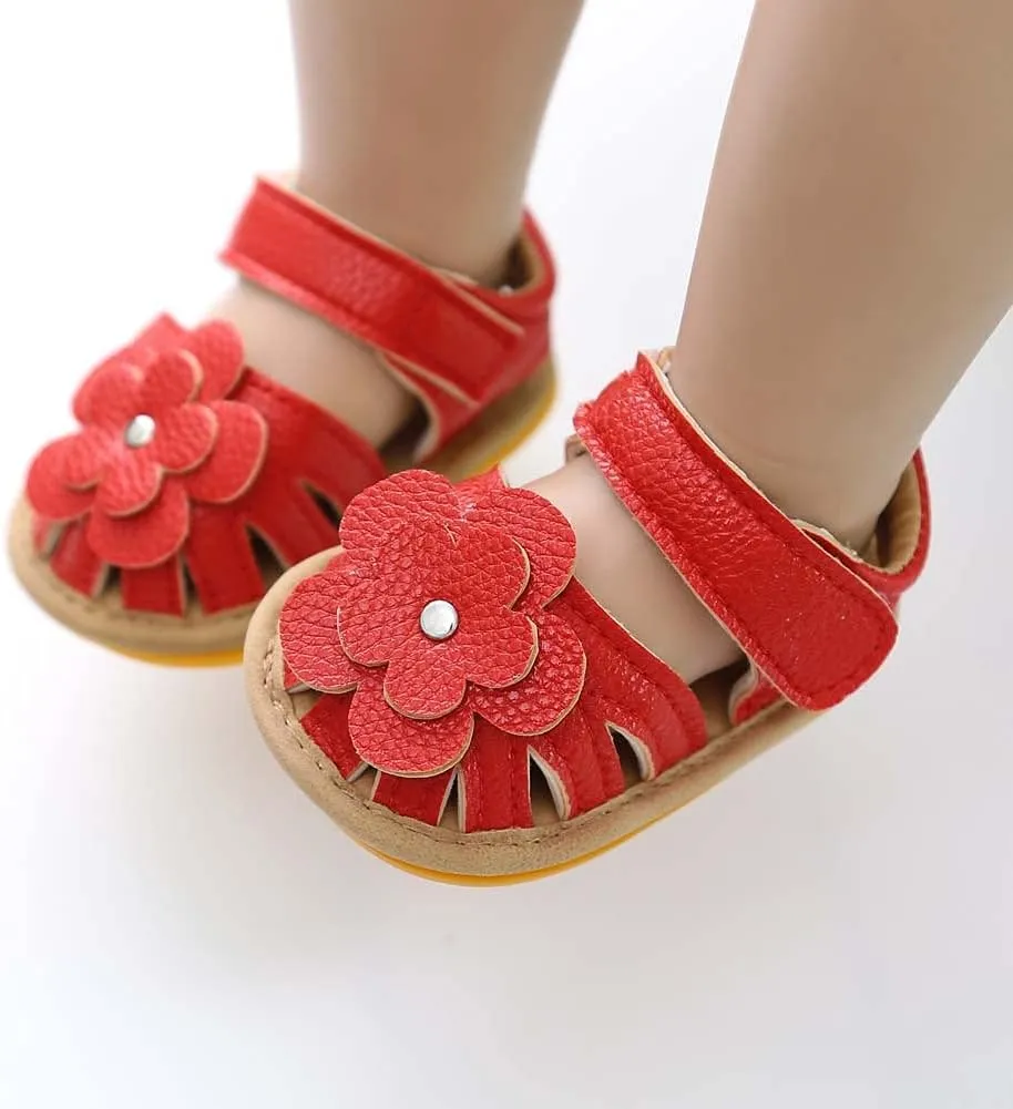 Girls Kids Flower Sandals Split Toe Flat Wide Shoes Baby Kids Ankle Strap Summer Fashion Comfy Shoes Leather Soft Comfy