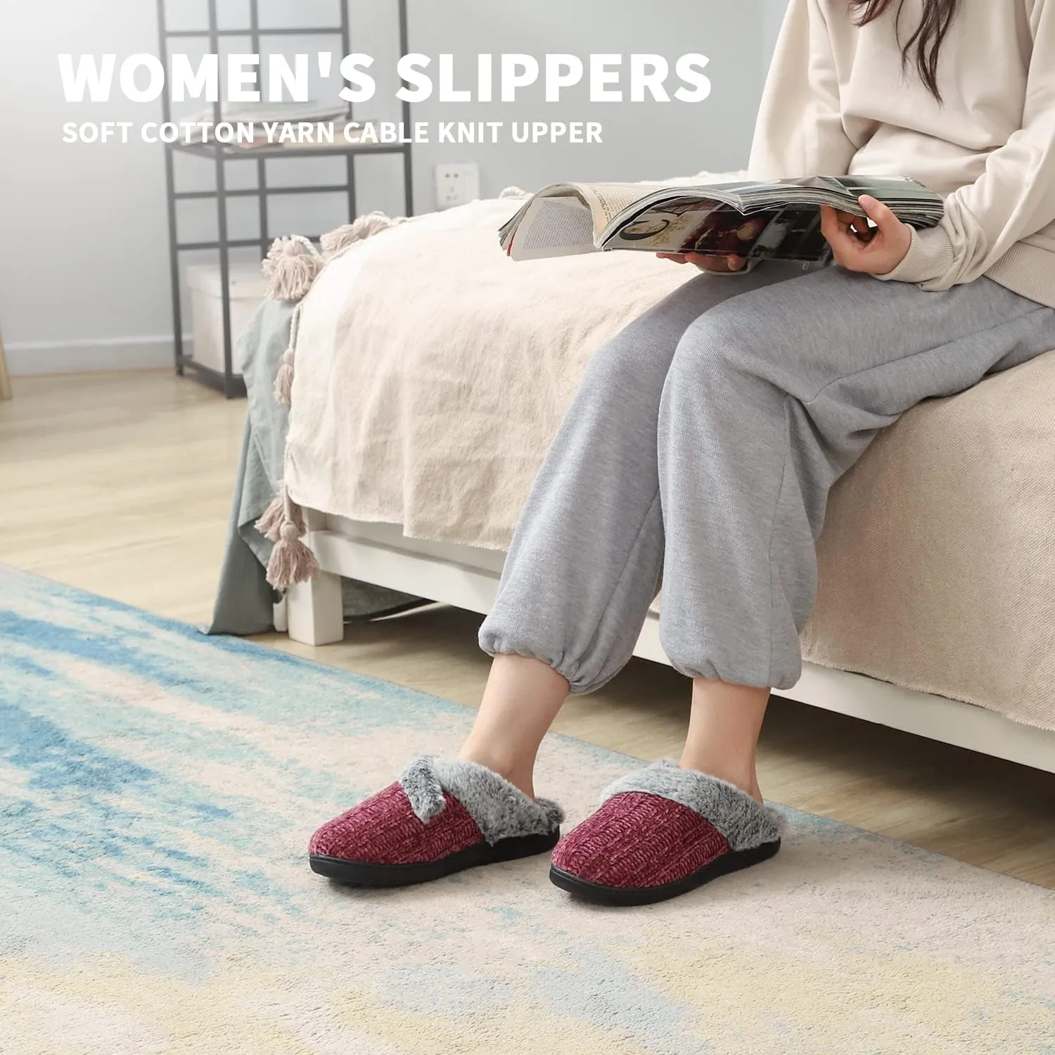 Homitem Fuzzy Slippers for Women Indoor and Outdoor Fluffy Bedroom House Shoes with Arch Support Memory Foam Winter Warm Ladeis Cute Comfy Cozy