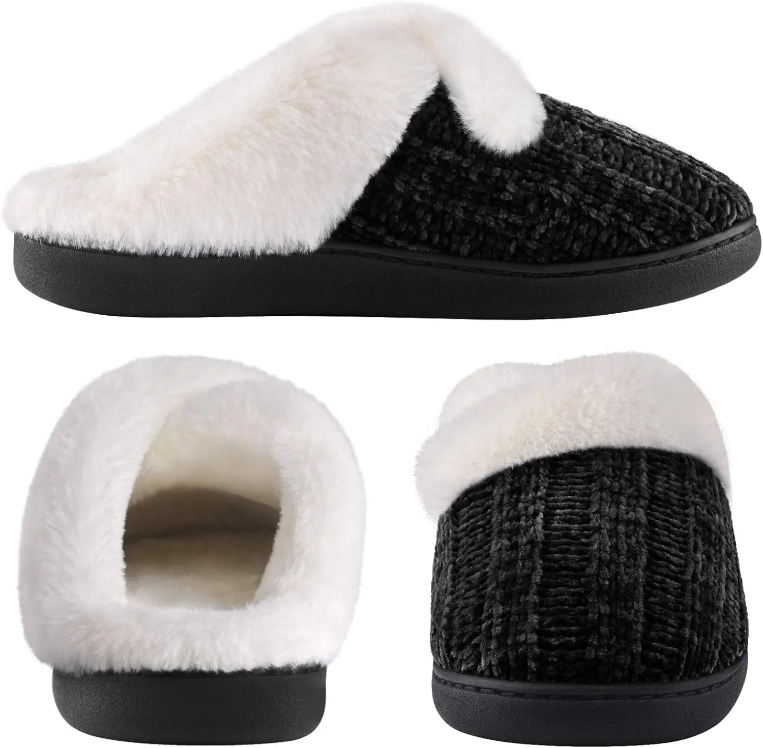 Homitem Fuzzy Slippers for Women Indoor and Outdoor Fluffy Bedroom House Shoes with Arch Support Memory Foam Winter Warm Ladeis Cute Comfy Cozy
