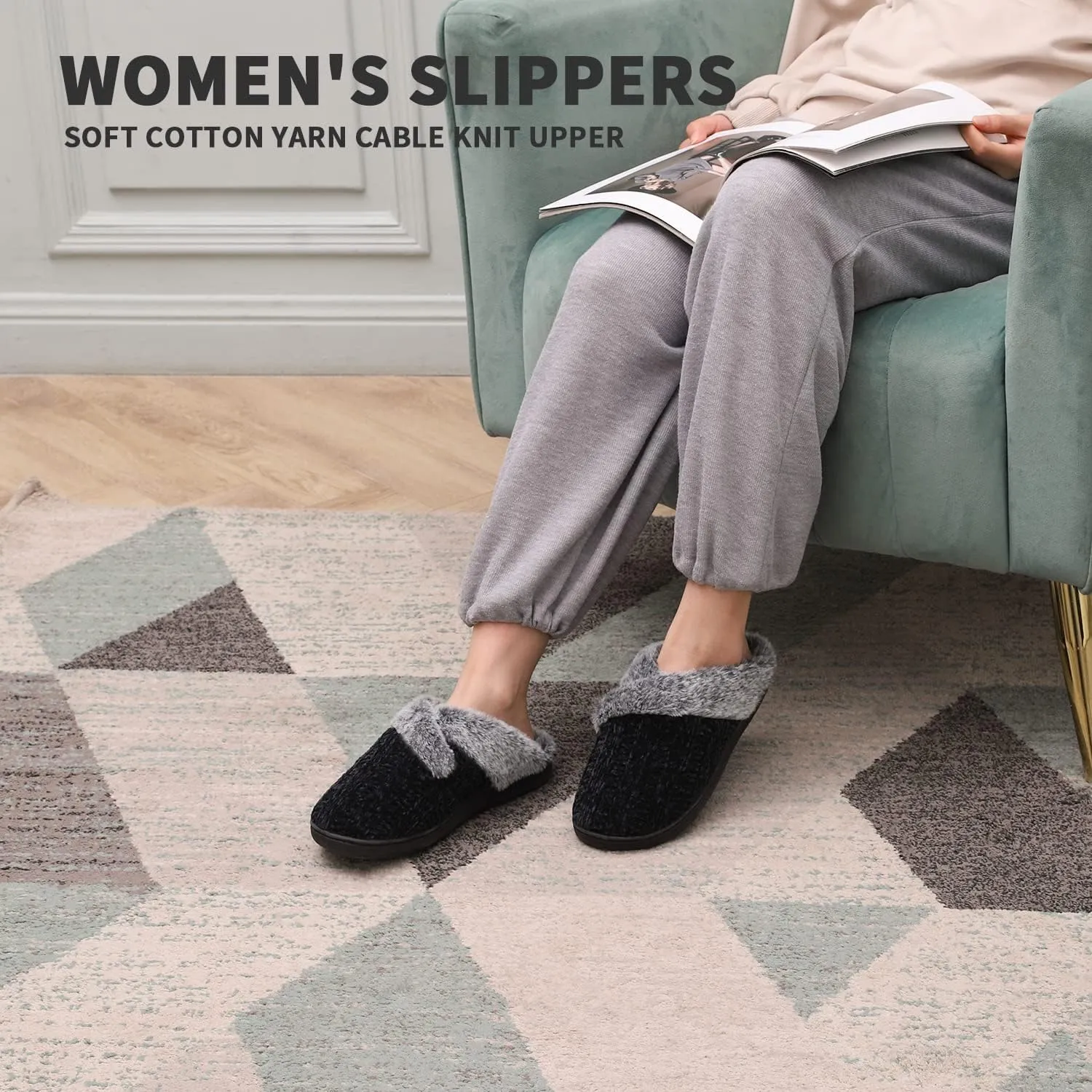 Homitem Fuzzy Slippers for Women Indoor and Outdoor Fluffy Bedroom House Shoes with Arch Support Memory Foam Winter Warm Ladeis Cute Comfy Cozy