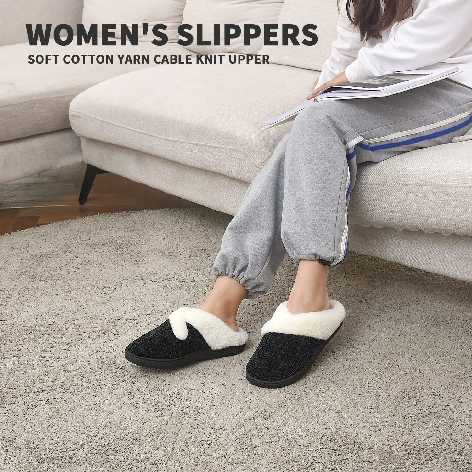 Homitem Fuzzy Slippers for Women Indoor and Outdoor Fluffy Bedroom House Shoes with Arch Support Memory Foam Winter Warm Ladeis Cute Comfy Cozy