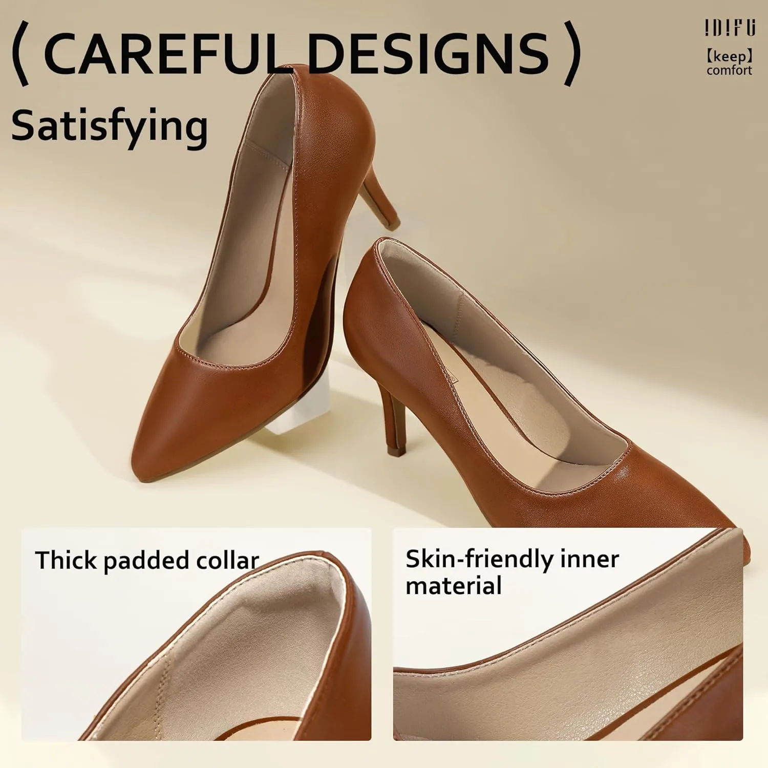 IDIFU IN3 High Heels Pumps Closed Toe Heels Women's Pumps Stiletto Pointed Toe Dress Shoes Wedding Prom Bridal Work Office Bride Bridesmaid Guest Trendy Dressy Fashion Comfortable Classic Pumps Shoes