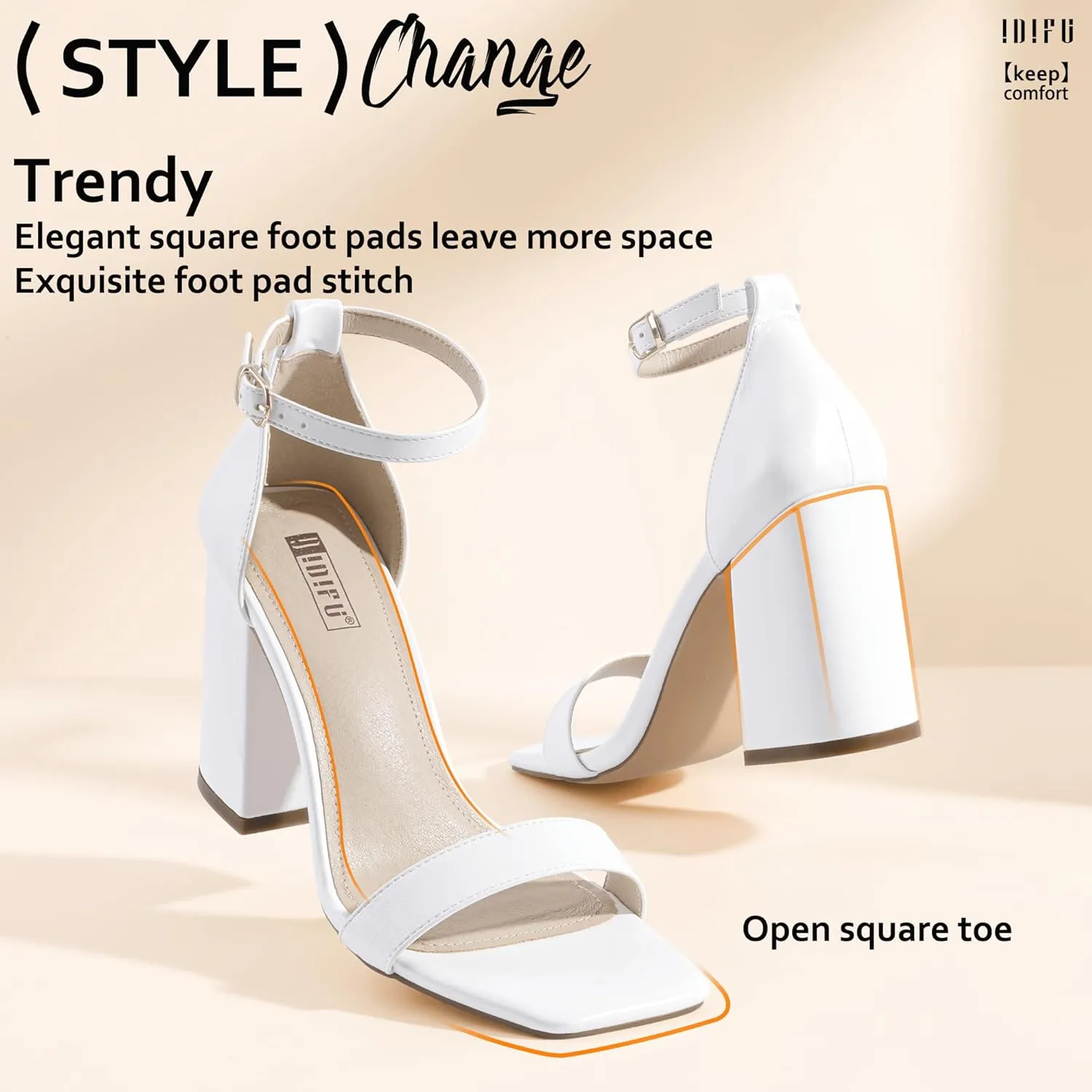 IDIFU IN4 High Chunky Block Heels Square Open Toe Ankle Strap Heeled Sandals Wedding Bridal Prom Dance Summer Dressy Comfortable Sexy Trendy Bride Bridesmaid Dress Shoes Cute Thick Women Heels