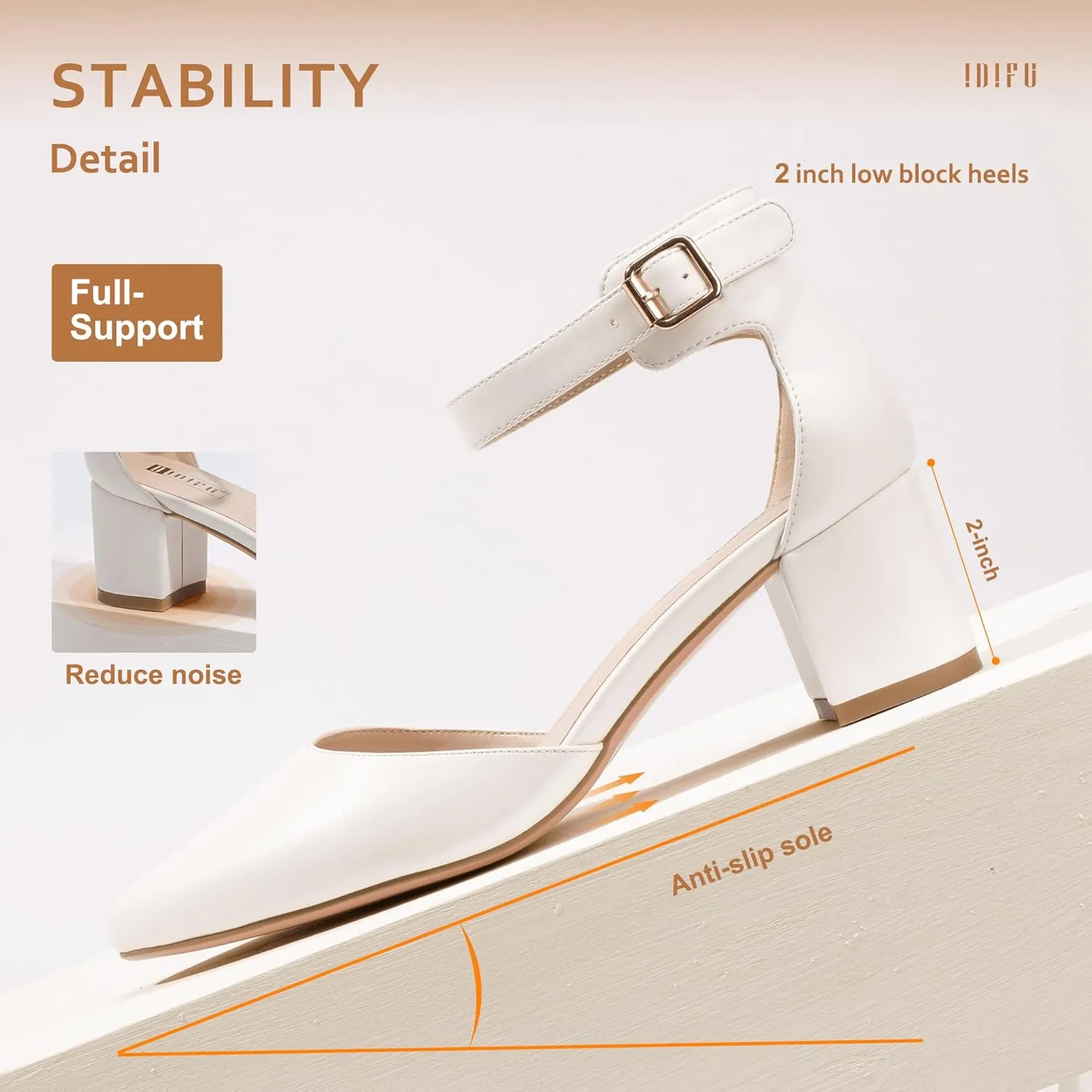 IDIFU Women's IN2 Pedazo Dress Shoes Low Block Heels Comfortable Chunky Closed Toe Ankle Strap Wedding Pumps