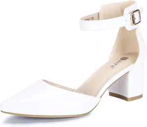 IDIFU Women's IN2 Pedazo Dress Shoes Low Block Heels Comfortable Chunky Closed Toe Ankle Strap Wedding Pumps