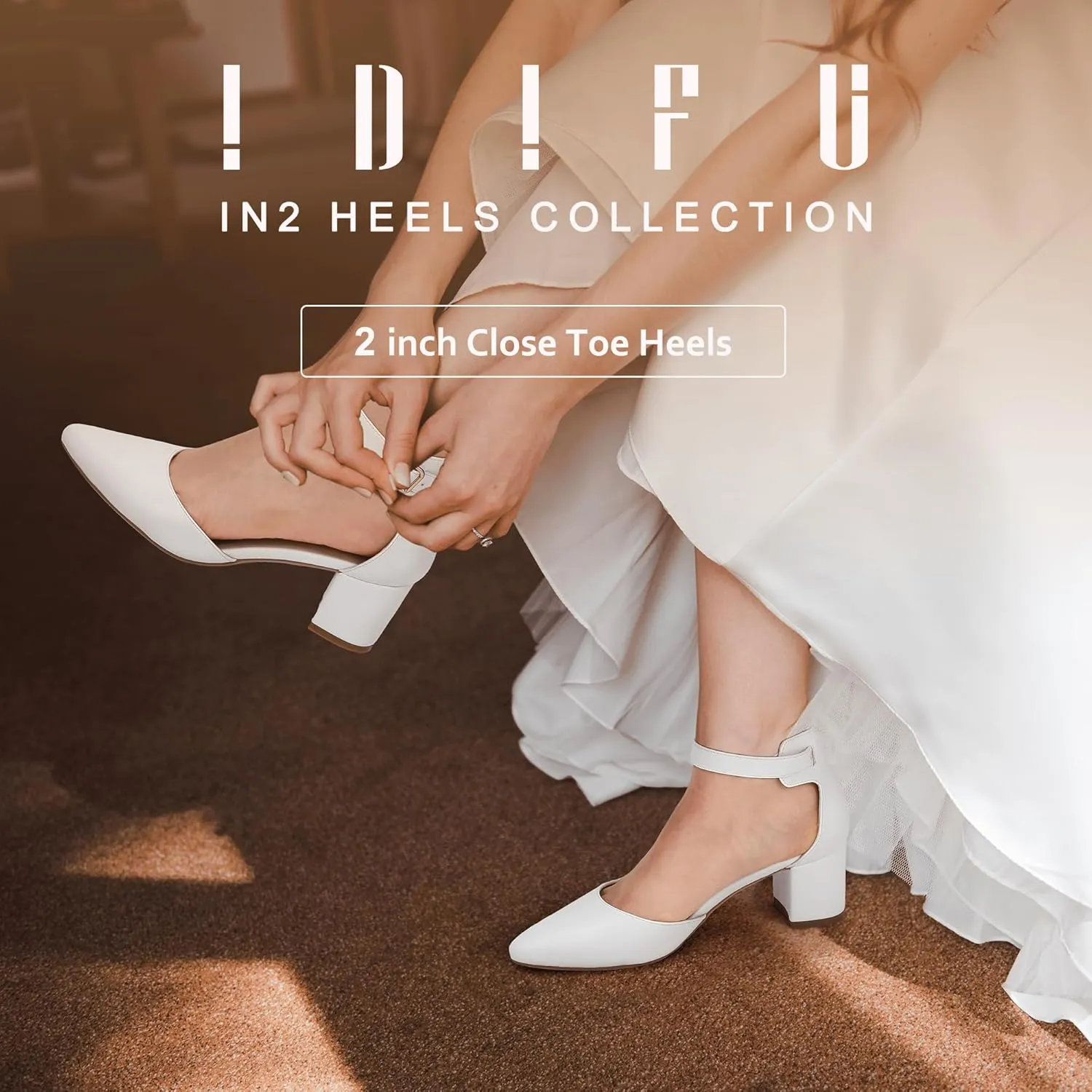 IDIFU Women's IN2 Pedazo Dress Shoes Low Block Heels Comfortable Chunky Closed Toe Ankle Strap Wedding Pumps