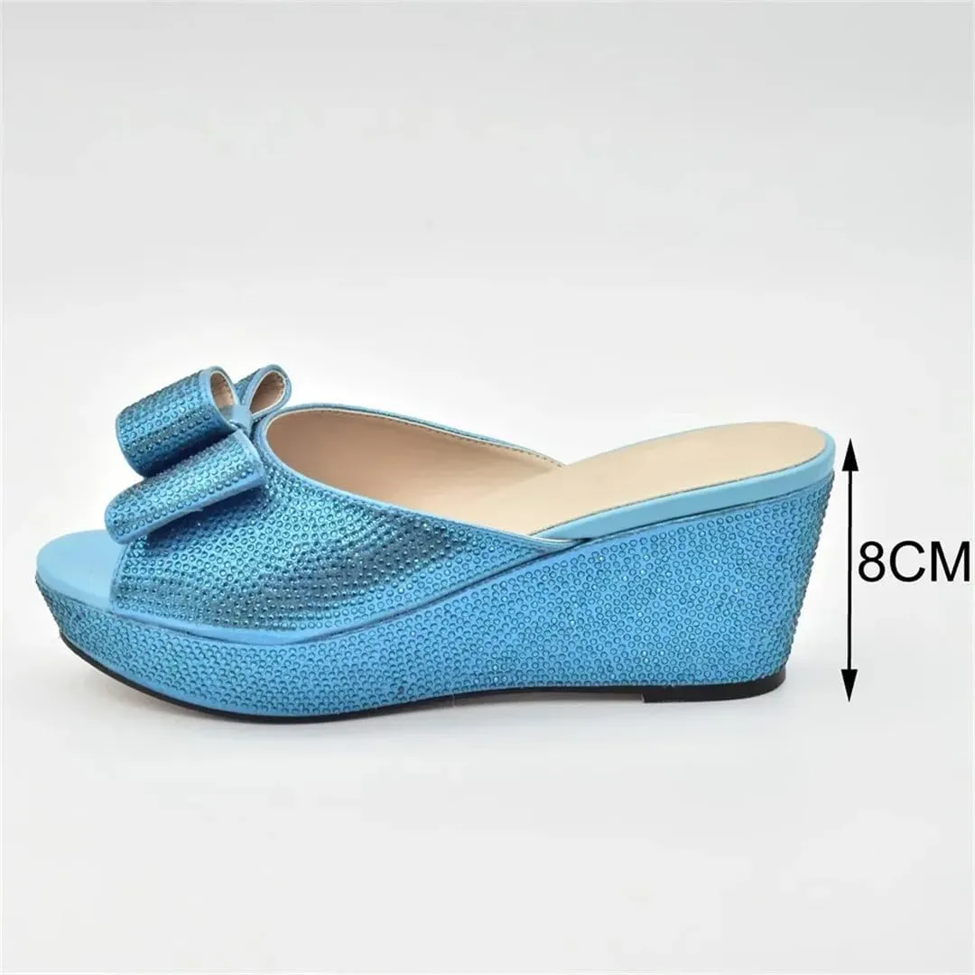 Italian Floral Shoes And Matching Bag Set Women Party Comfy Sandal Shoes
