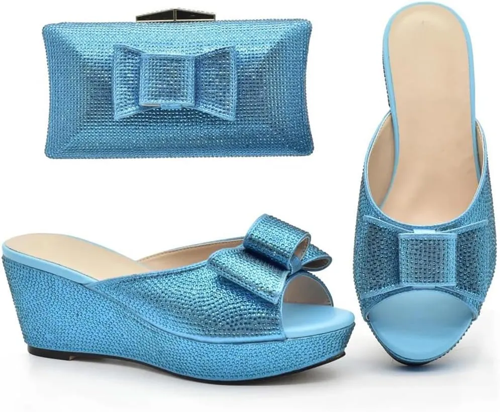 Italian Floral Shoes And Matching Bag Set Women Party Comfy Sandal Shoes