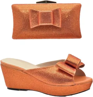 Italian Floral Shoes And Matching Bag Set Women Party Comfy Sandal Shoes