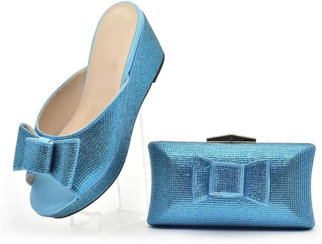 Italian Floral Shoes And Matching Bag Set Women Party Comfy Sandal Shoes