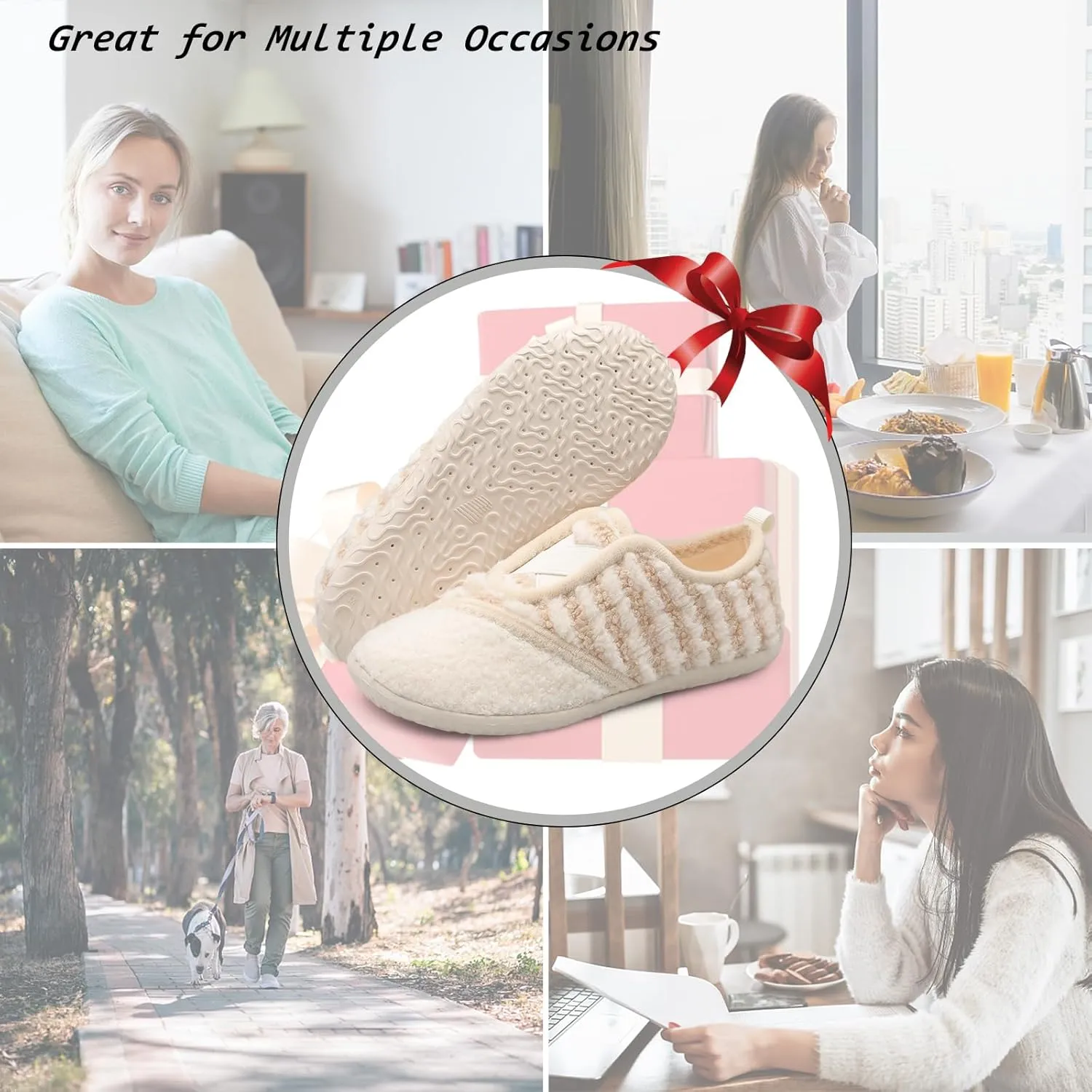 JIASUQI Womens Slippers Fuzzy Slip-on House Shoes Indoor Outdoor Slippers for Women