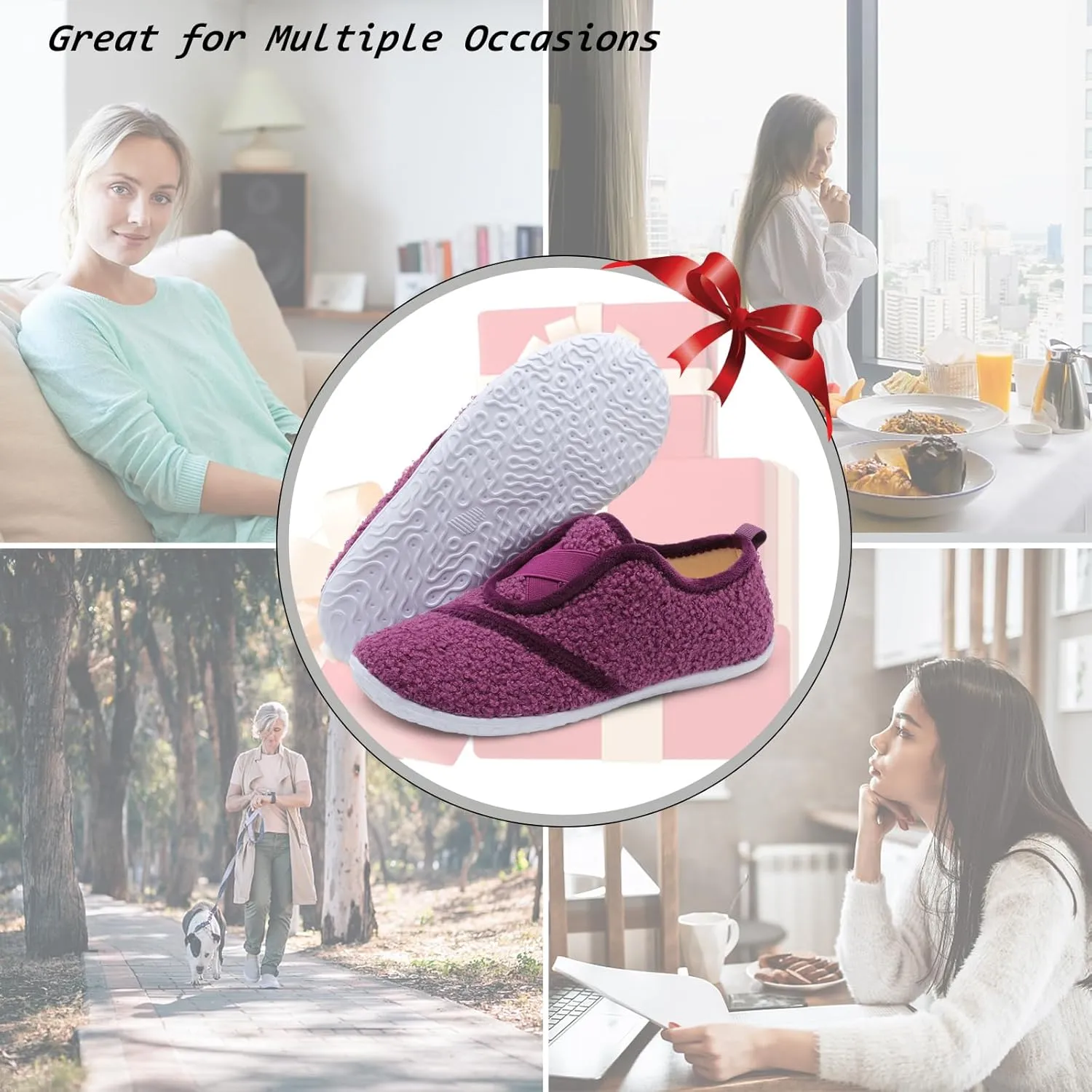 JIASUQI Womens Slippers Fuzzy Slip-on House Shoes Indoor Outdoor Slippers for Women