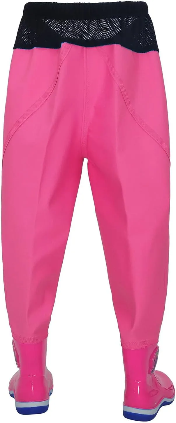 Kids Waterproof Pants Youth Fishing Elastic Waist Waders Rain Pants Drawstring Comfy Waders Trousers with Rain Boots
