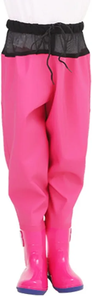 Kids Waterproof Pants Youth Fishing Elastic Waist Waders Rain Pants Drawstring Comfy Waders Trousers with Rain Boots