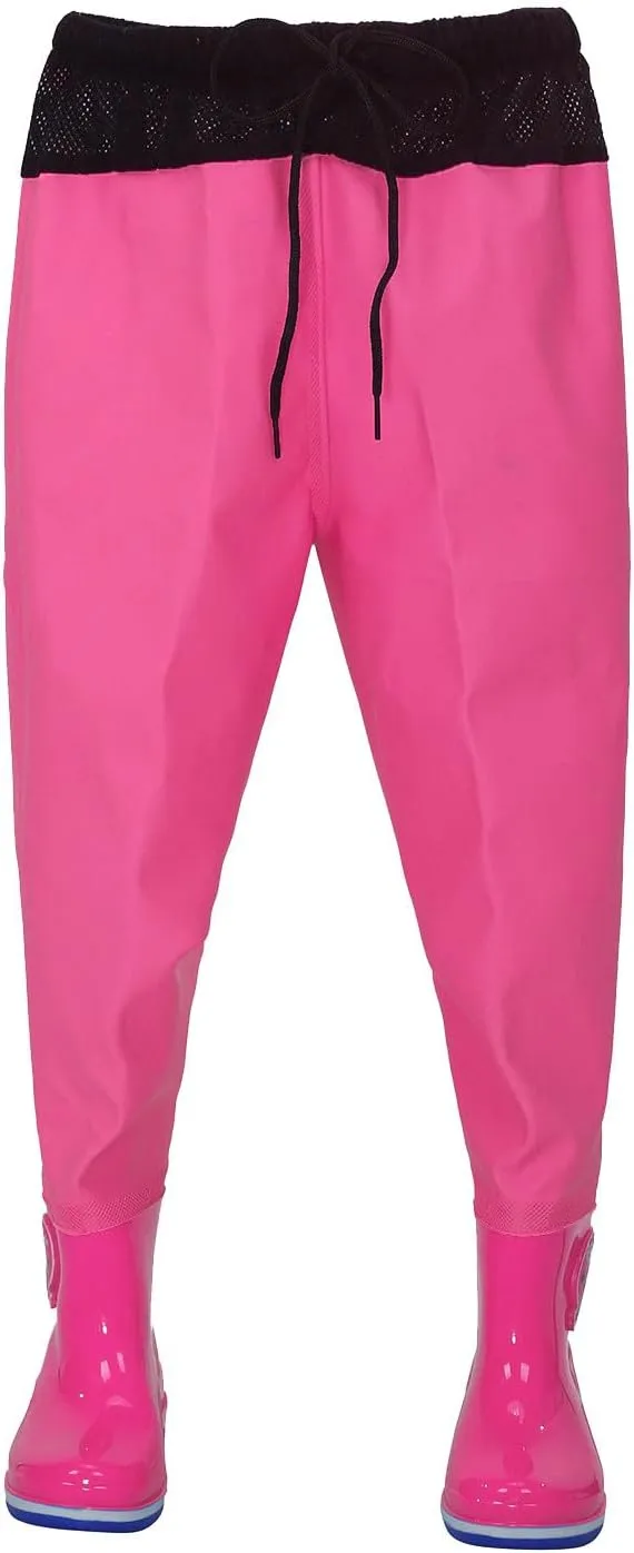 Kids Waterproof Pants Youth Fishing Elastic Waist Waders Rain Pants Drawstring Comfy Waders Trousers with Rain Boots
