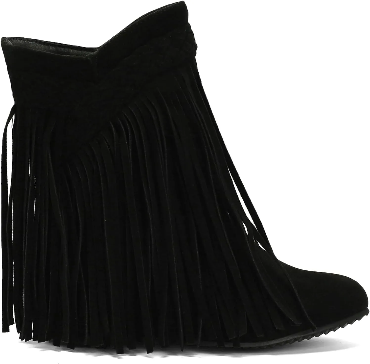KysBloes Fringe Cowboy Boots for Women Wedge Heel Suede Ankle Boots Closed Toe Booties with Tassel Western Booties Shoes