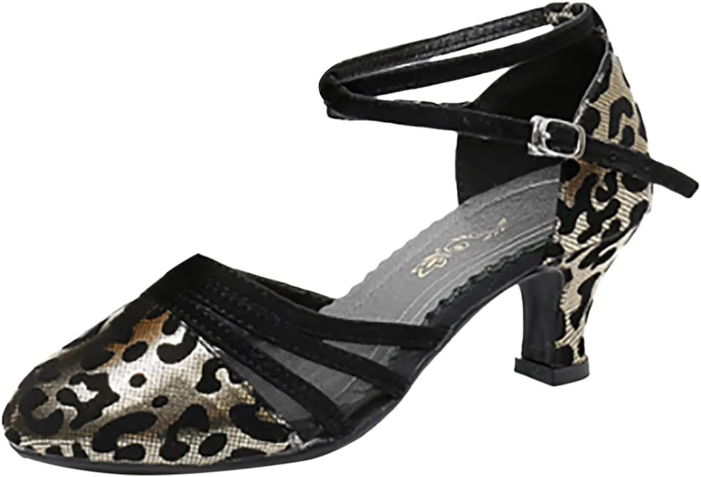 Latin Dance Shoes for Women Glitter Ballroom Shoes Closed Toe Party Shoe Comfortable Wedding Shoe with Ankle Strap