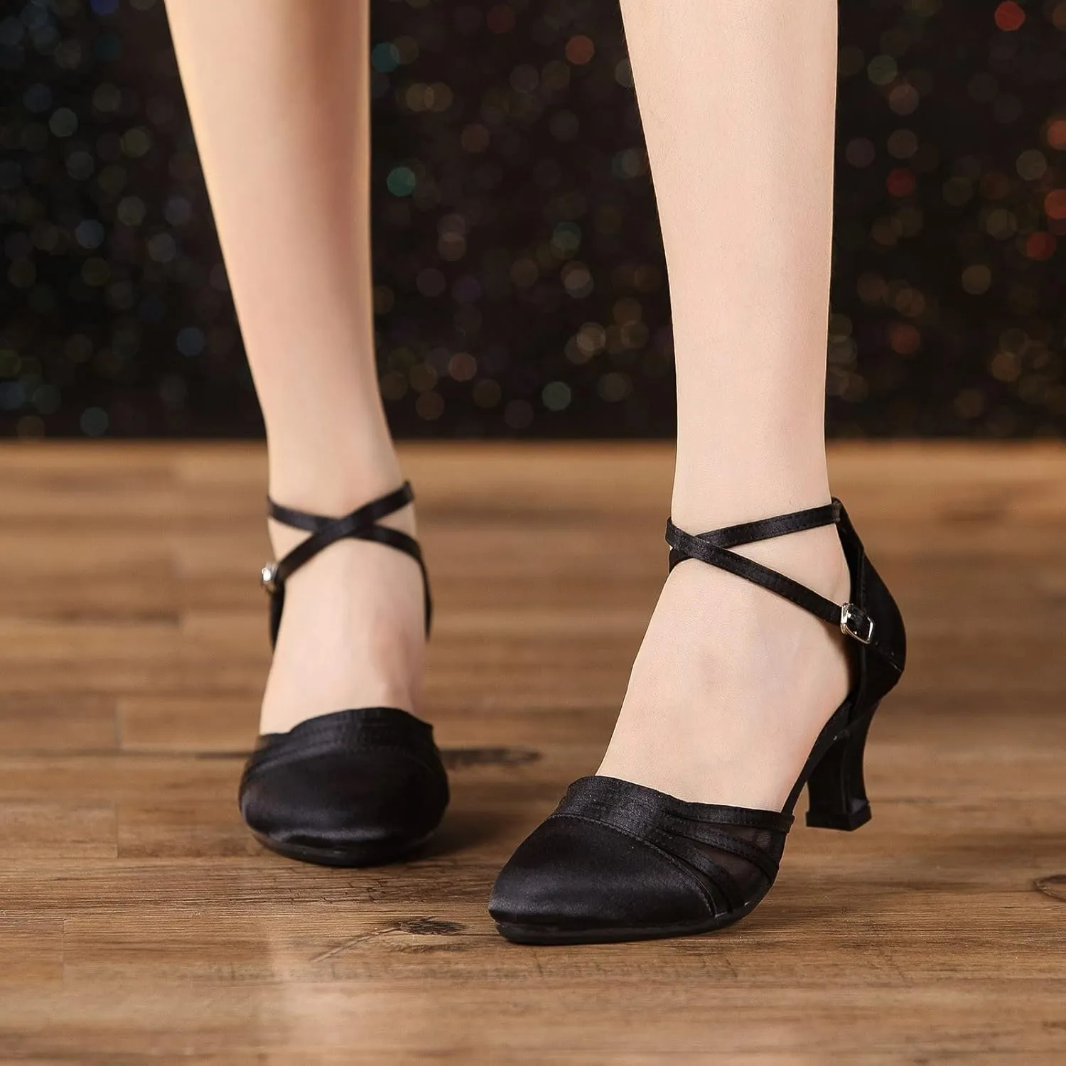 Latin Dance Shoes for Women Glitter Ballroom Shoes Closed Toe Party Shoe Comfortable Wedding Shoe with Ankle Strap