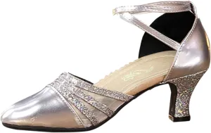 Latin Dance Shoes for Women Glitter Ballroom Shoes Closed Toe Party Shoe Comfortable Wedding Shoe with Ankle Strap