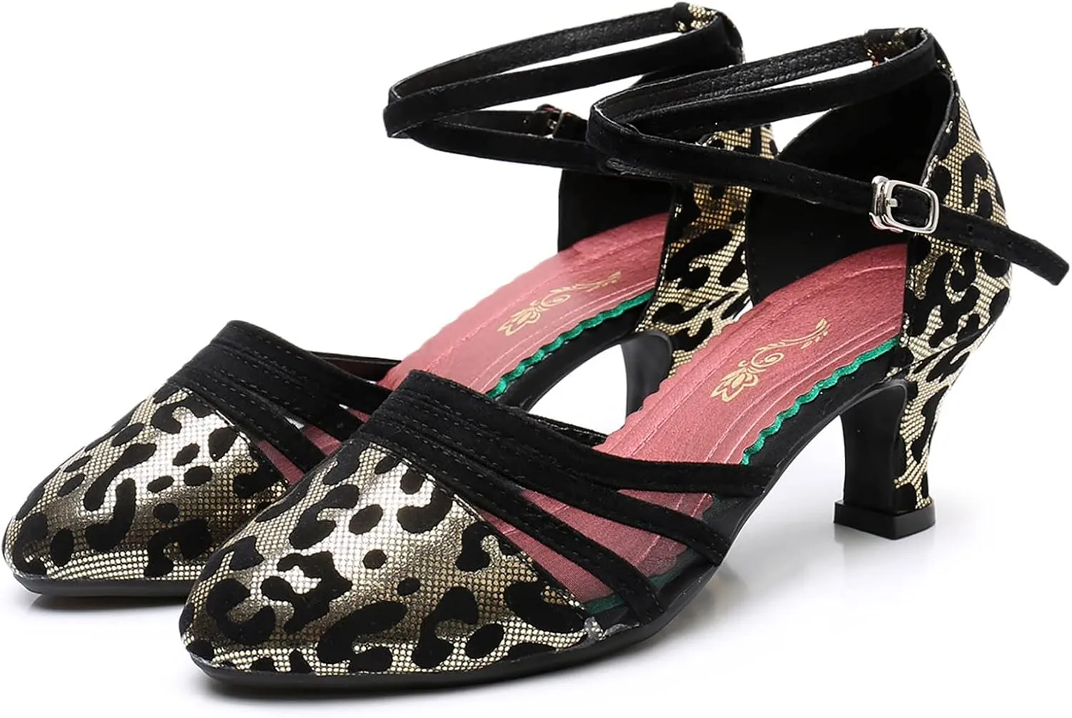 Latin Dance Shoes for Women Glitter Ballroom Shoes Closed Toe Party Shoe Comfortable Wedding Shoe with Ankle Strap