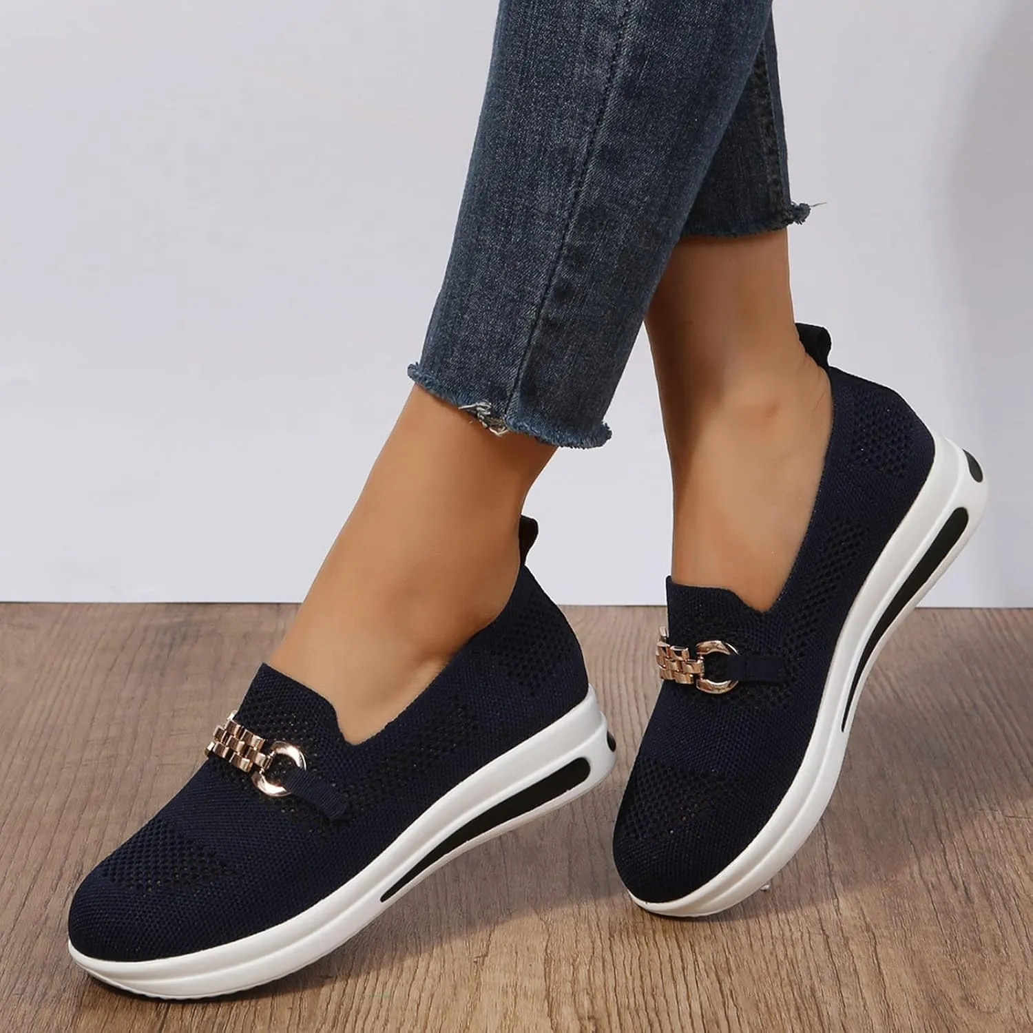 Loafers for Women Trendy Mesh Knit Walking Shoes Sock Sneakers Lightweight Comfy Breathable Casual Pull-on Daily Shoe