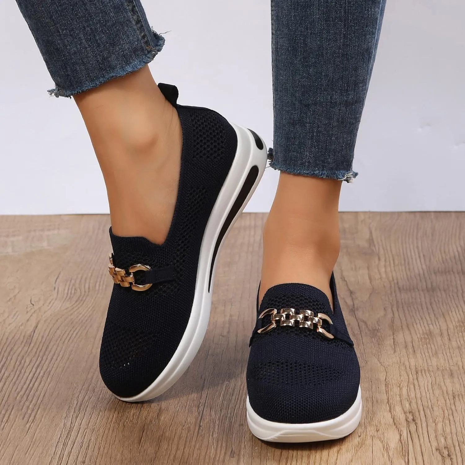 Loafers for Women Trendy Mesh Knit Walking Shoes Sock Sneakers Lightweight Comfy Breathable Casual Pull-on Daily Shoe