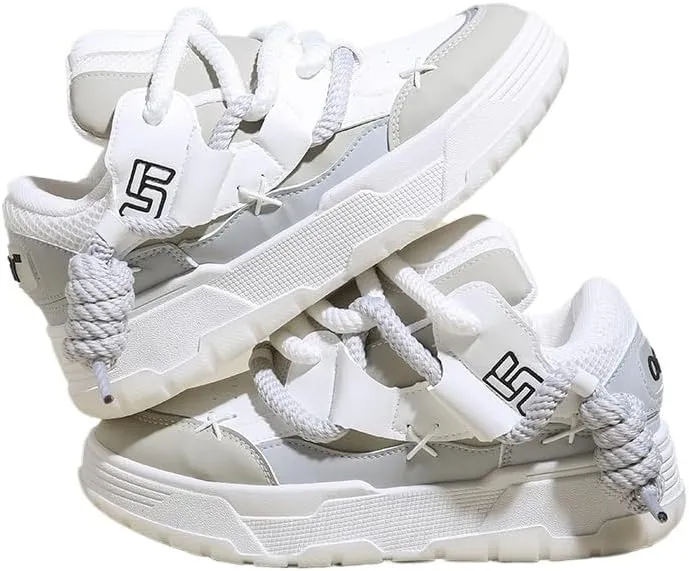 Low-Top Women's Cute Chunky Lace-Up Sneakers - Thick Sole Casual Athletic Shoes, All-Season Design