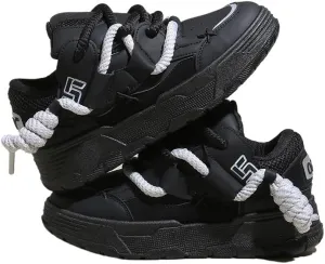 Low-Top Women's Cute Chunky Lace-Up Sneakers - Thick Sole Casual Athletic Shoes, All-Season Design