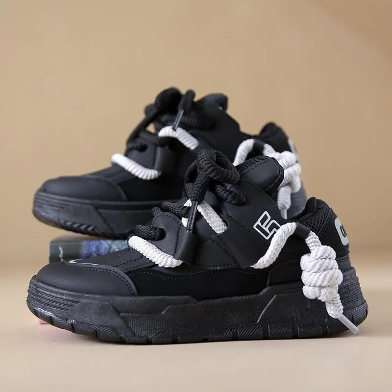 Low-Top Women's Cute Chunky Lace-Up Sneakers - Thick Sole Casual Athletic Shoes, All-Season Design