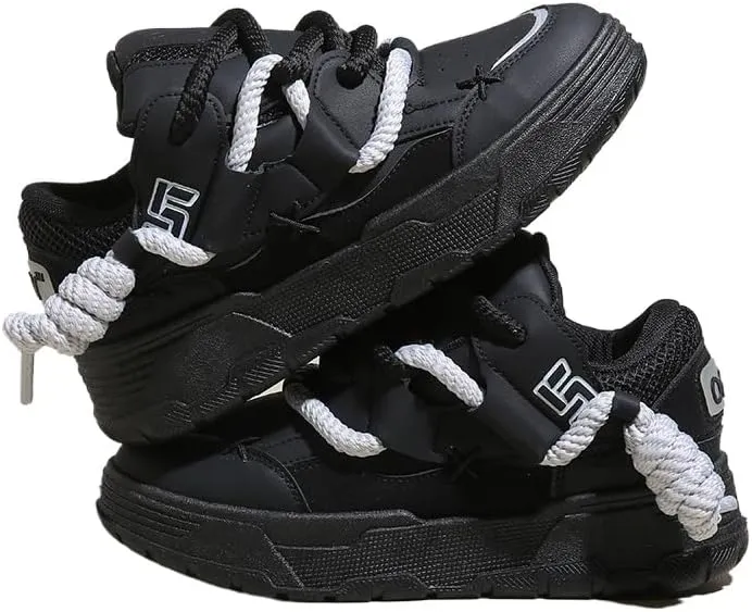 Low-Top Women's Cute Chunky Lace-Up Sneakers - Thick Sole Casual Athletic Shoes, All-Season Design