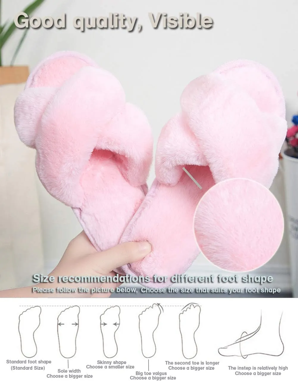 LZLER Womens Cross Band Slippers, Soft Plush Fleece Lightweight Non Slip Open Toe Flip Flop Shoes House Indoor Outdoor Fur Fuzzy Slippers