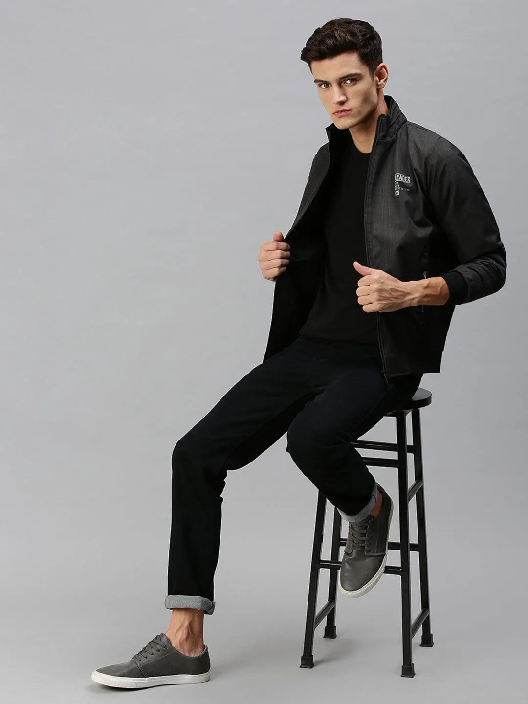 Men Black Checked Tailored Jacket with Patchwork