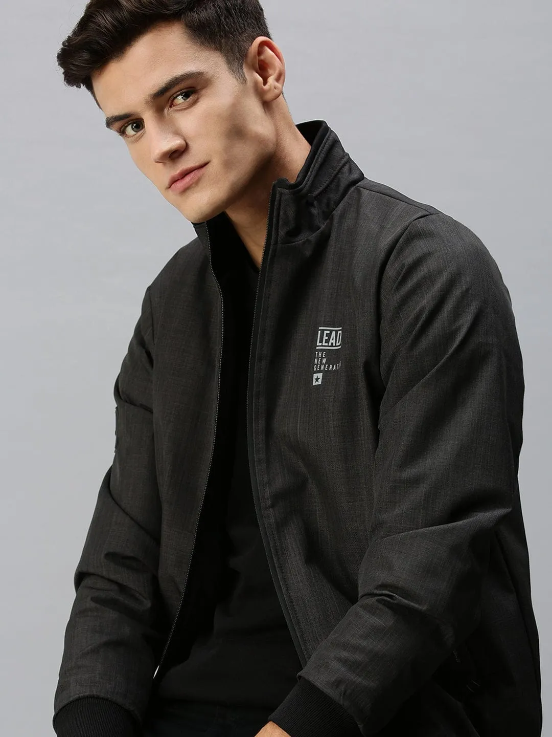 Men Black Checked Tailored Jacket with Patchwork