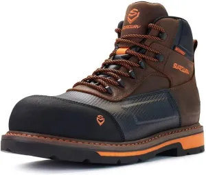 Men's 6" Heavy Duty Soft Toe Waterproof Work Boot Goodyear Welt Oil/Slip Resistant Dual-Density Comfortable Outsole Crazy Horse Leather EH Construction Industrial Safety Work Boots
