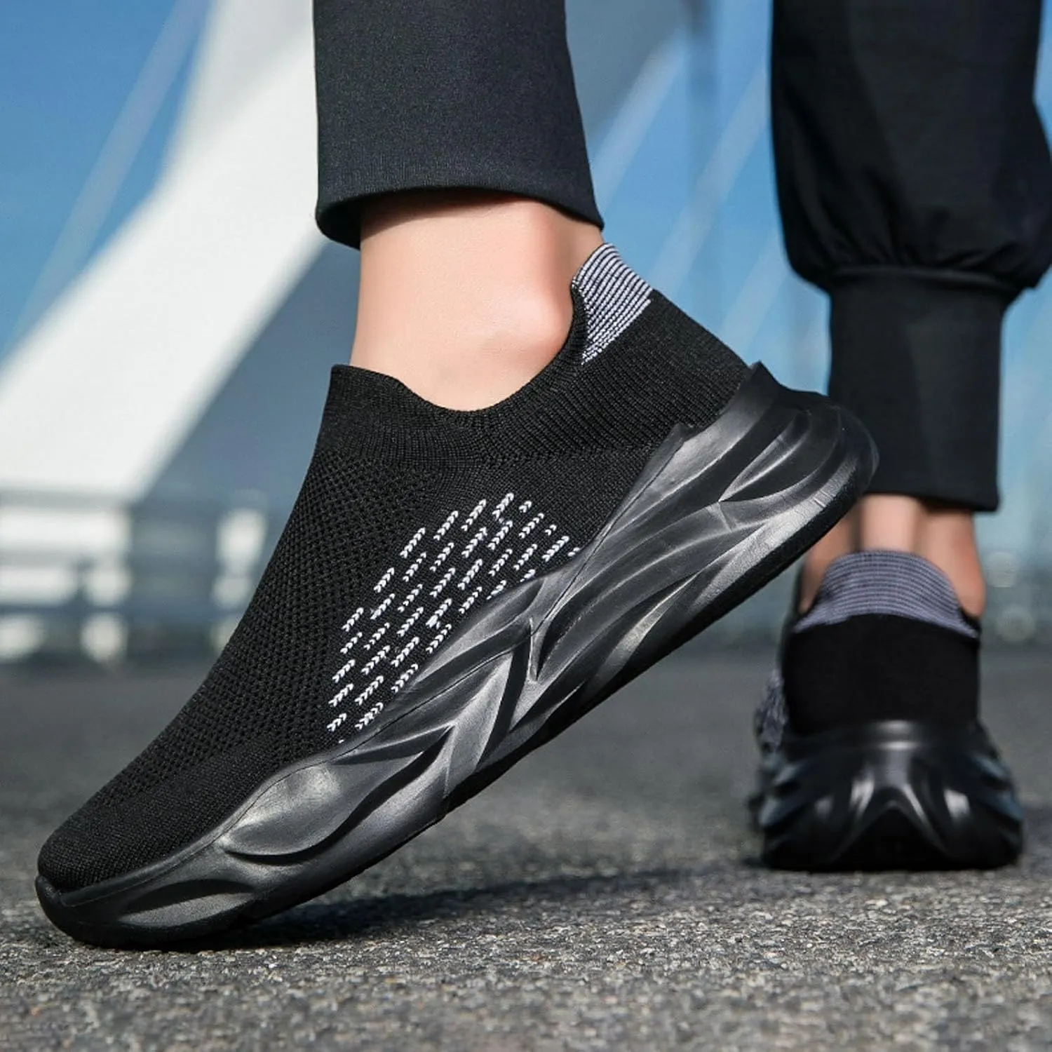 Men's Athletic Slip on Sneakers Fashionable Comfort Sole Breathable Mesh Ultra Lightweight Comfortable Cushion Running Shoes with Arch Support for Gym & Walking Daily Work for Male