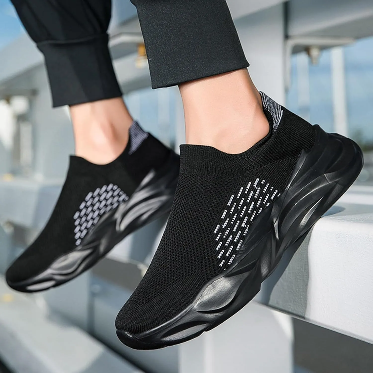 Men's Athletic Slip on Sneakers Fashionable Comfort Sole Breathable Mesh Ultra Lightweight Comfortable Cushion Running Shoes with Arch Support for Gym & Walking Daily Work for Male