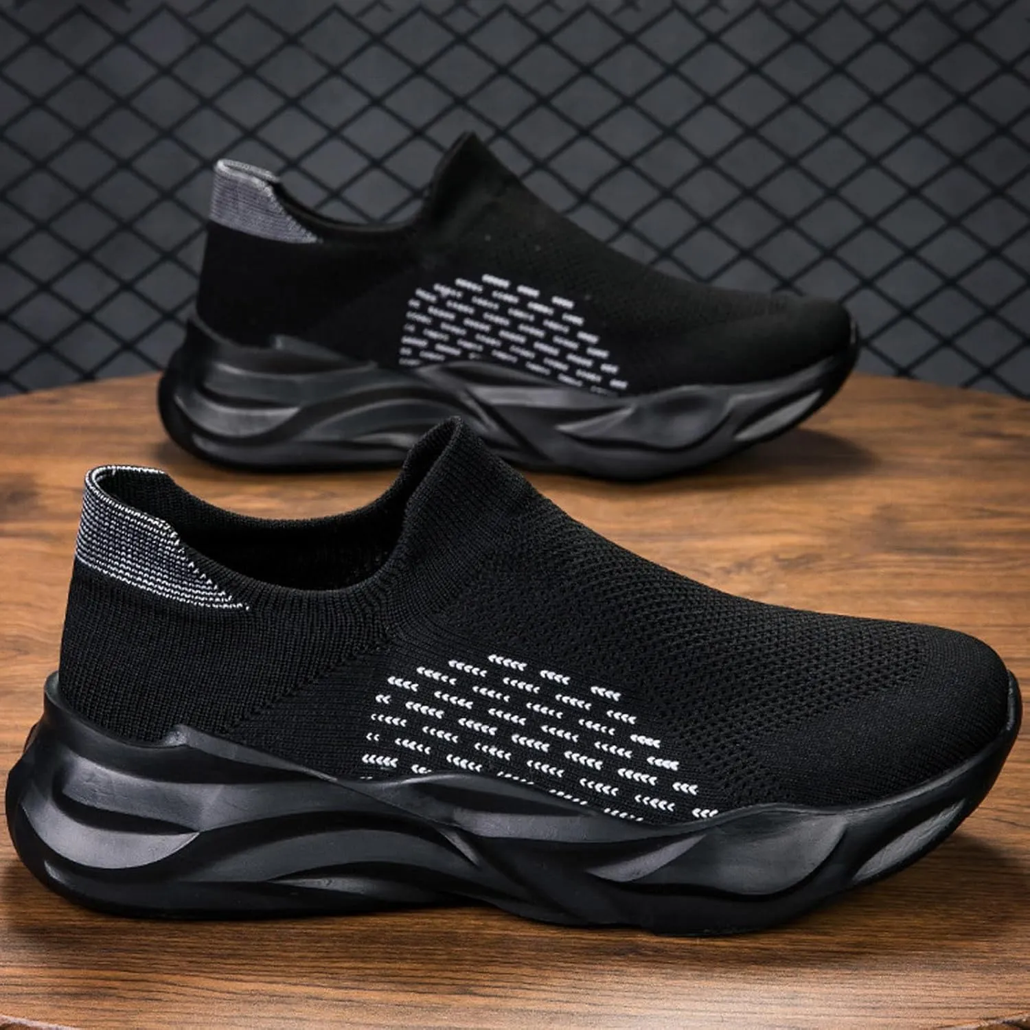 Men's Athletic Slip on Sneakers Fashionable Comfort Sole Breathable Mesh Ultra Lightweight Comfortable Cushion Running Shoes with Arch Support for Gym & Walking Daily Work for Male