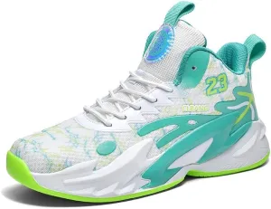 Men's Lace Up Basketball Shoes Anti Slip Shock-Absorbing Breathable Trendy Sports Training Boots(White Moon,5.5)