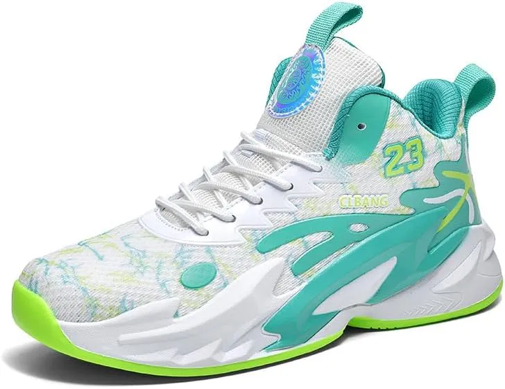 Men's Lace Up Basketball Shoes Anti Slip Shock-Absorbing Breathable Trendy Sports Training Boots(White Moon,5.5)
