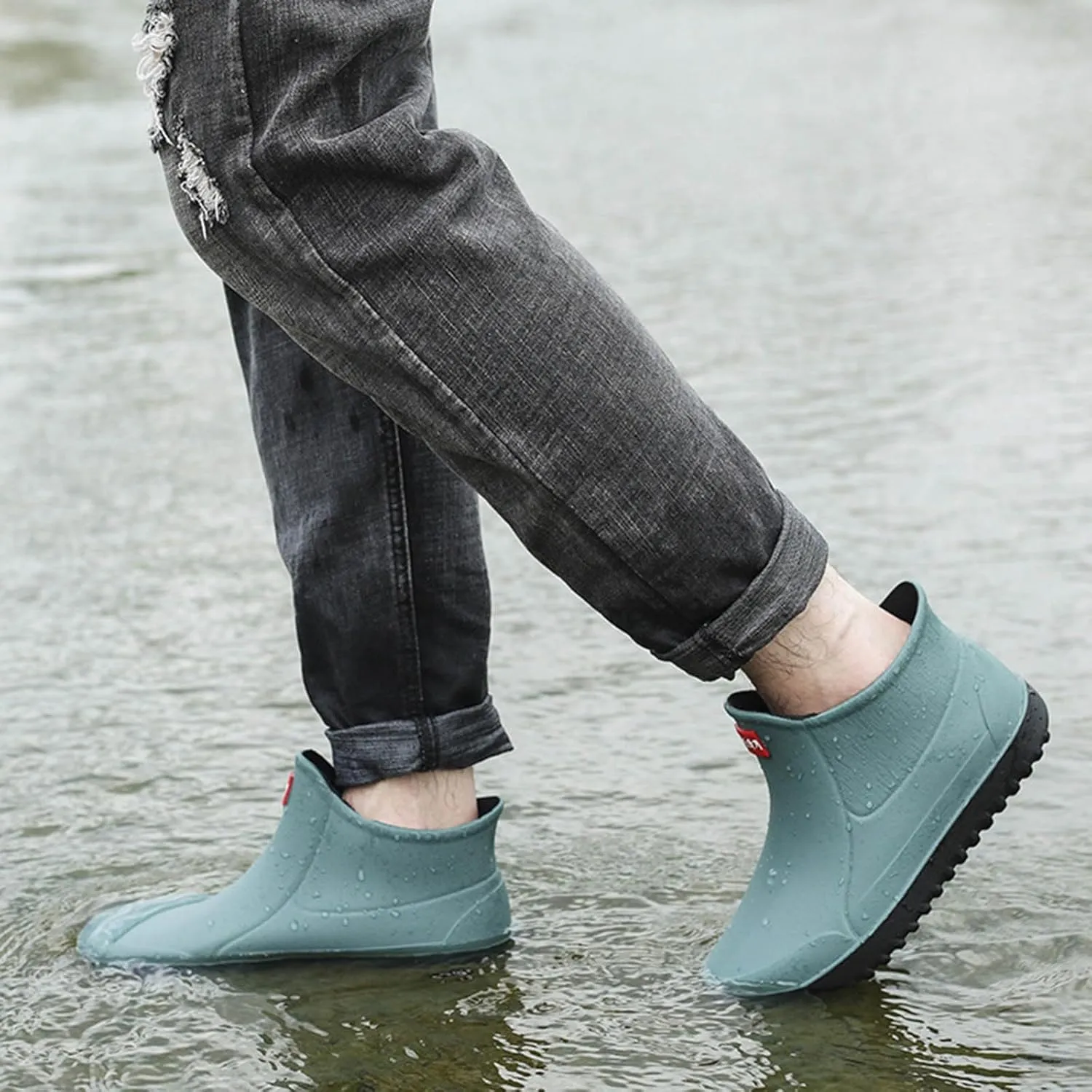 Men's Short Tube Slip On Rain Boots Outer Neoprene Boots Hiking Rain Boots Fishing Boots Water Proof Rain Boots