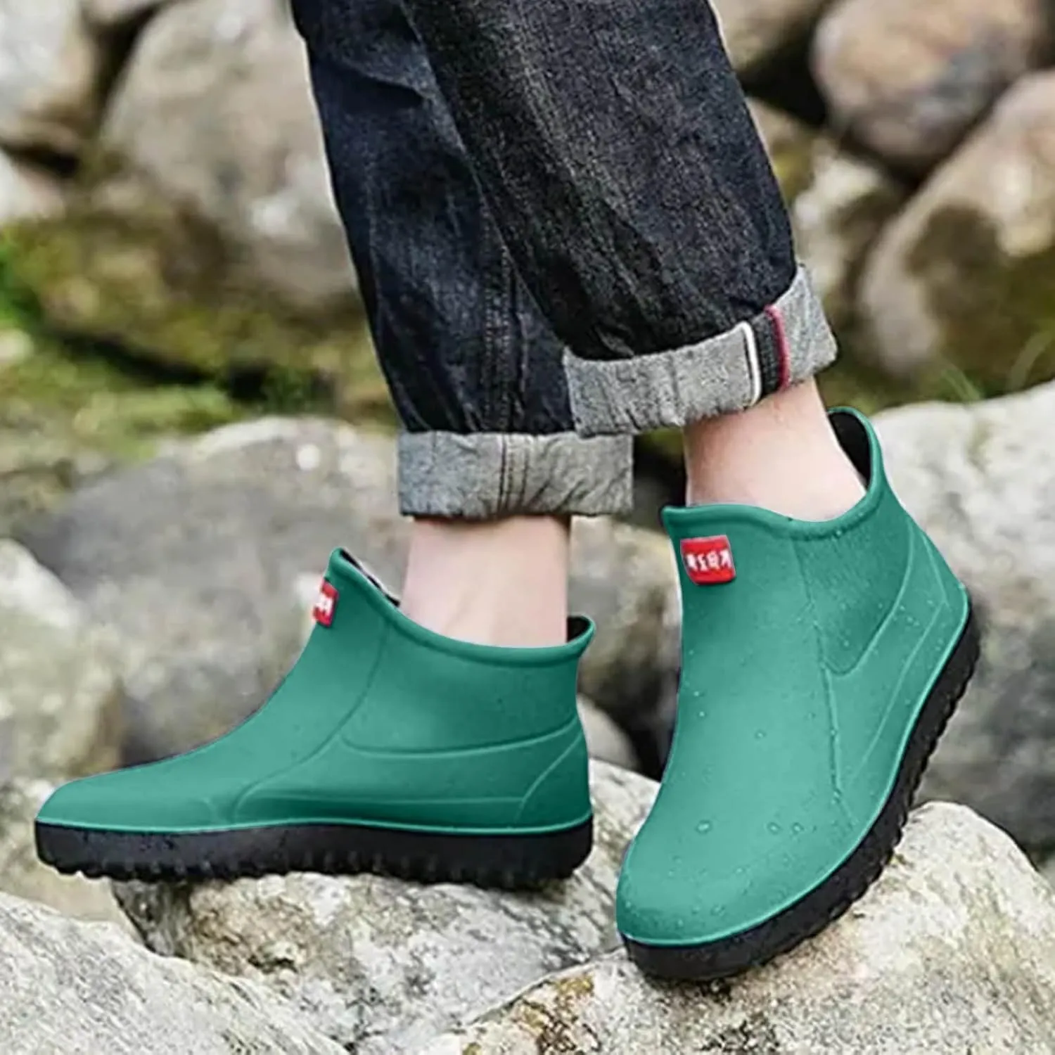 Men's Short Tube Slip On Rain Boots Outer Neoprene Boots Hiking Rain Boots Fishing Boots Water Proof Rain Boots