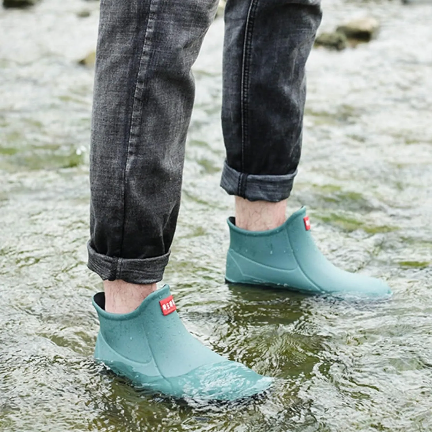 Men's Short Tube Slip On Rain Boots Outer Neoprene Boots Hiking Rain Boots Fishing Boots Water Proof Rain Boots