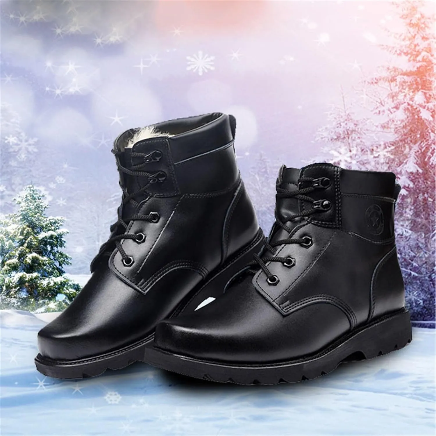 Men's Waterproof Steeltoe Work Boot, Winter Warm Thicker Leather Cozy Non-slip Steel Toe Work Boots, Waterproof Heavy Duty Safety Boots with Puncture Protection, for Warehouse