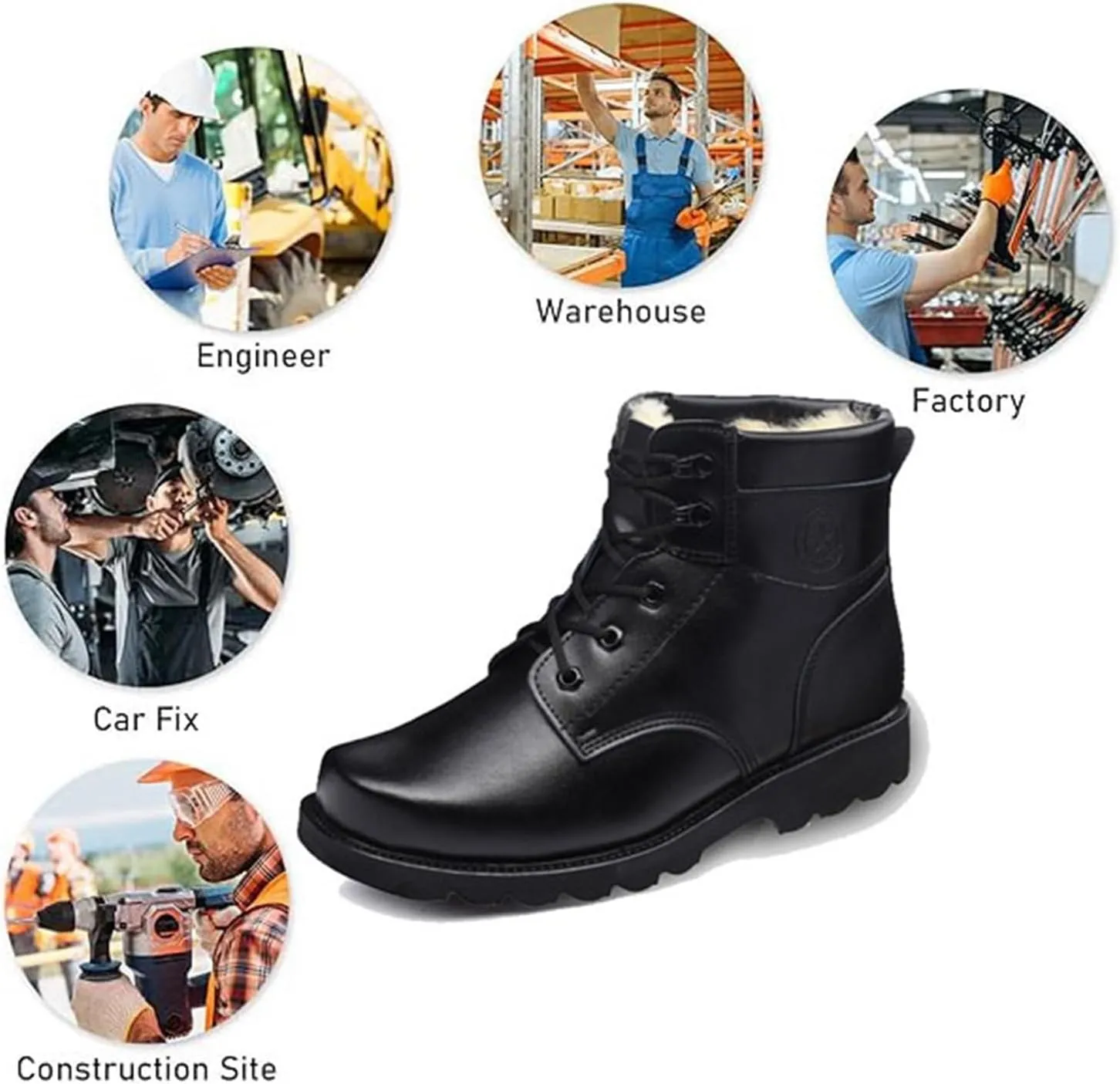 Men's Waterproof Steeltoe Work Boot, Winter Warm Thicker Leather Cozy Non-slip Steel Toe Work Boots, Waterproof Heavy Duty Safety Boots with Puncture Protection, for Warehouse